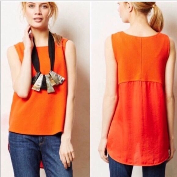 ANTHROPOLOGIE | DELETTA Sania Orange High Low Tank Top Women’s Size Small - Picture 1 of 9